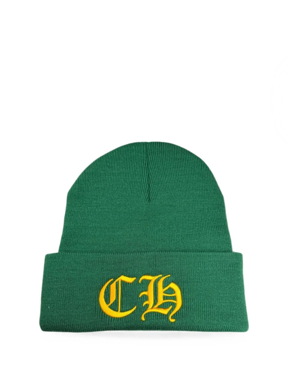Chrome Hearts Green Beanie with Yellow CH Embroidery